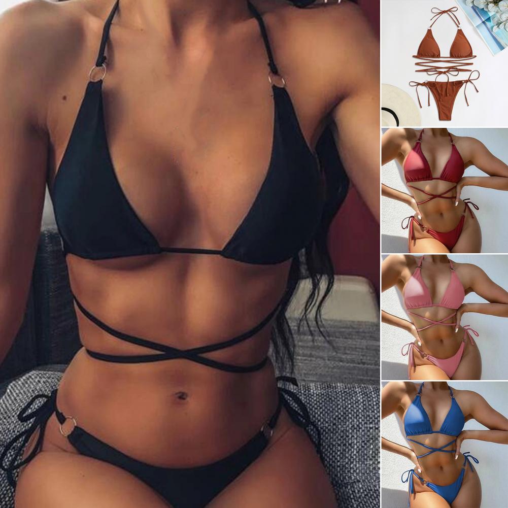 Multicolor Triangle Bikini Swimsuit for Ladies