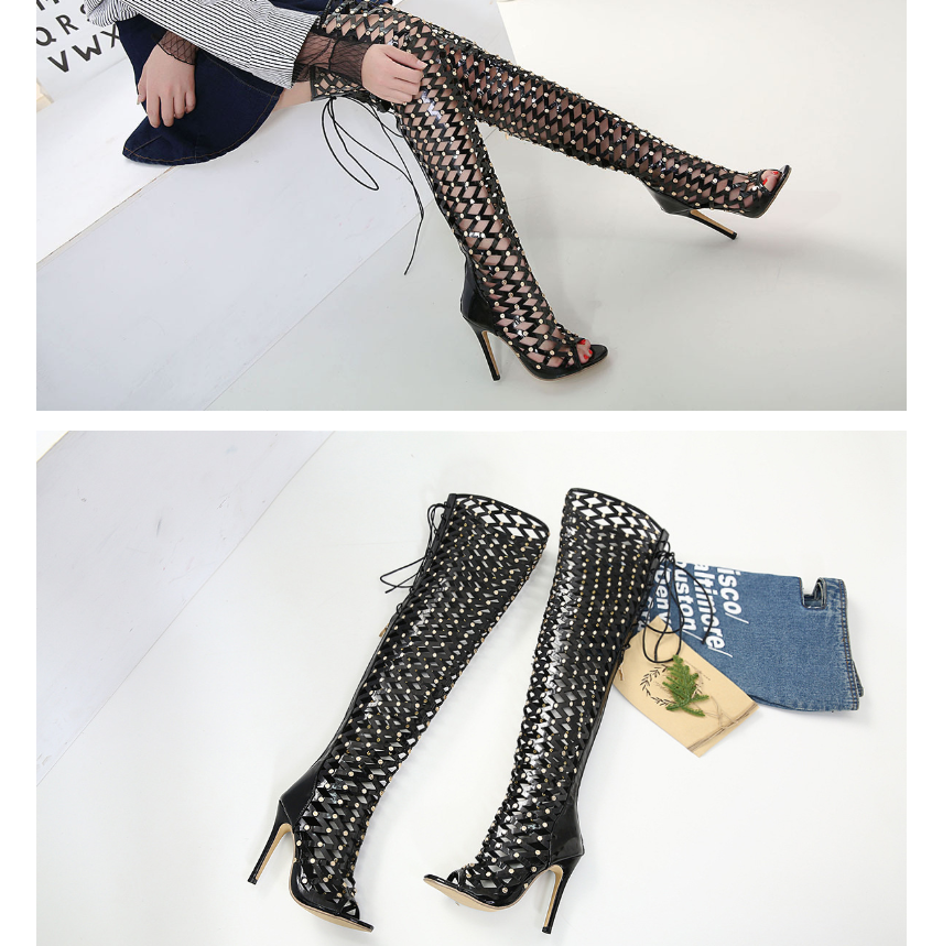 Studded Over-the-Knee High Heel Boots