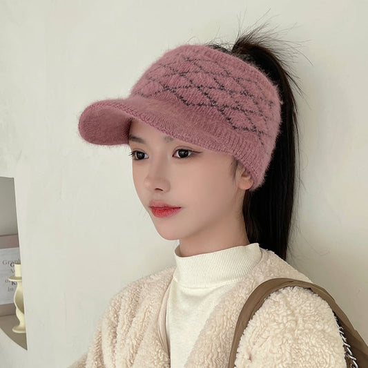 Women's Warm Wool Hat with Simple Plaid Design