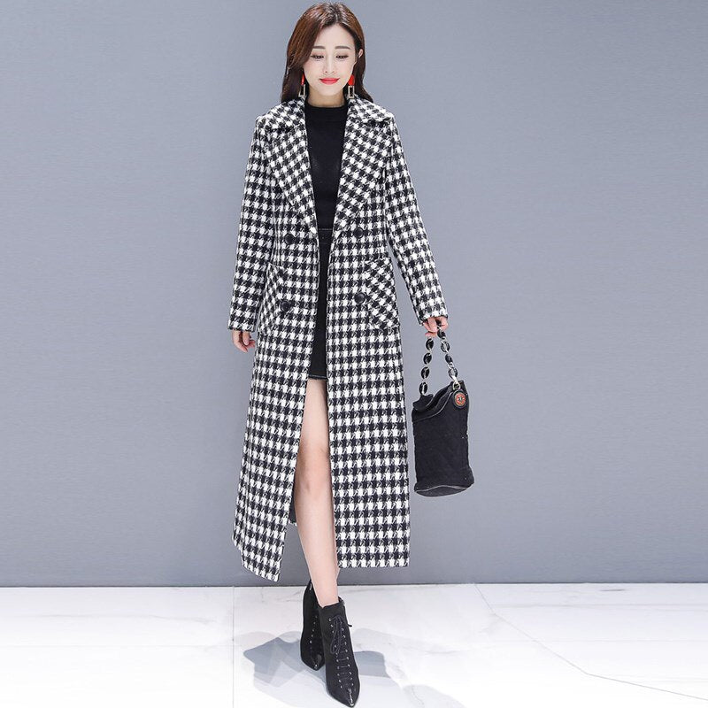 Ladies Retro Plaid Wool Coat