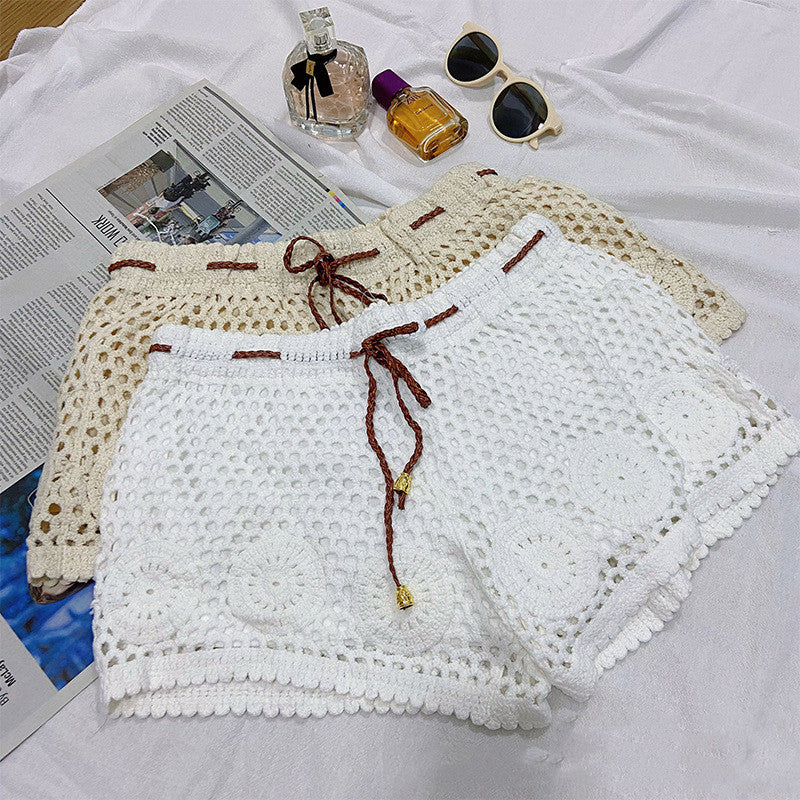 Ladies Crochet Cutout Knit Vacation Shorts