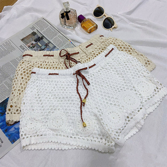 Ladies Crochet Cutout Knit Vacation Shorts