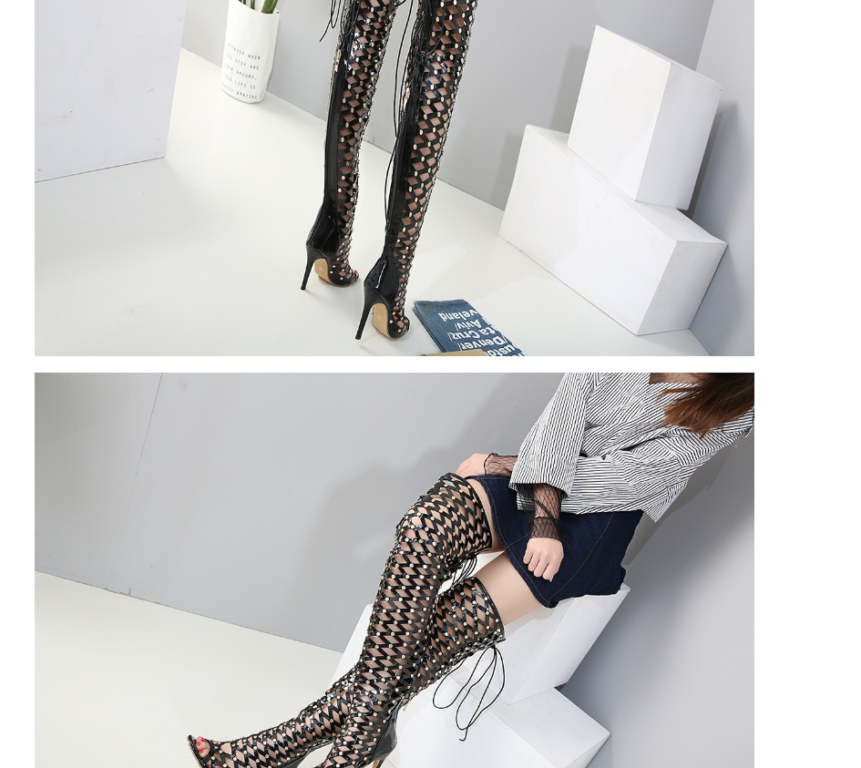 Studded Over-the-Knee High Heel Boots