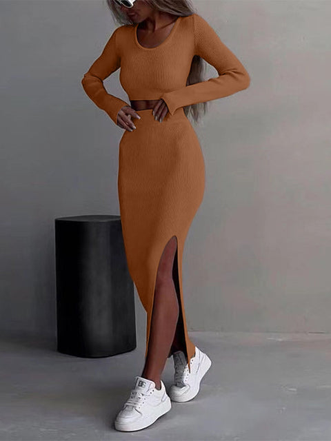 Spring Women's Knitted Sweater Skirt Two Piece Set