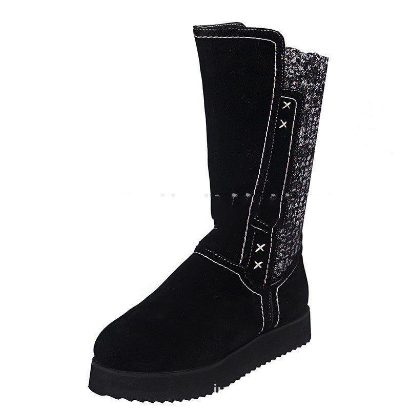 Ladies' Flat Wool Snow Boots with Medium Tube Platform