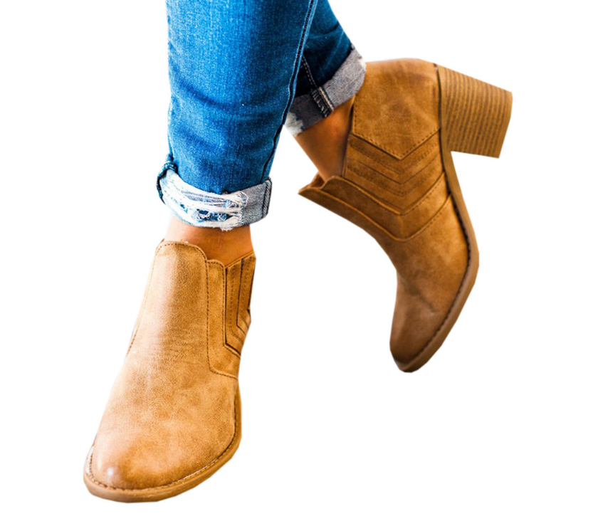 Chunky Heel Ankle Boots, Bare Boots, Mid-Heel Booties