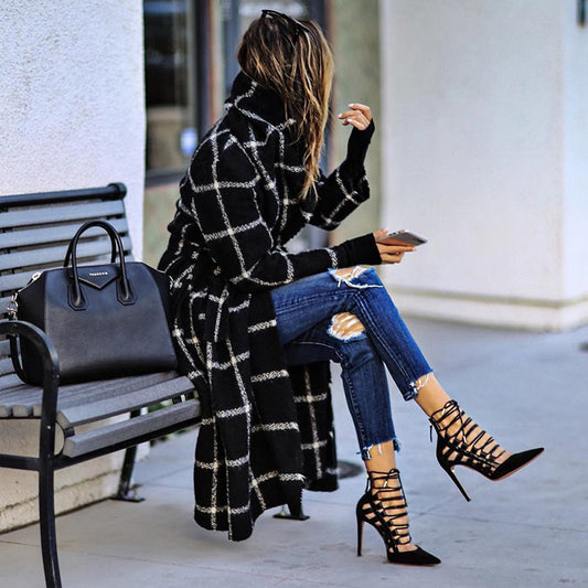 Winter Plaid Wool Coat for Women