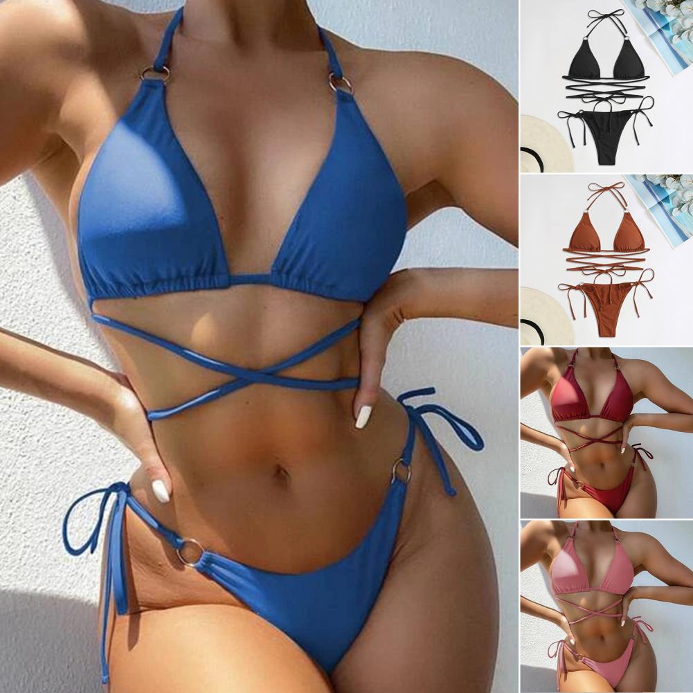 Multicolor Triangle Bikini Swimsuit for Ladies