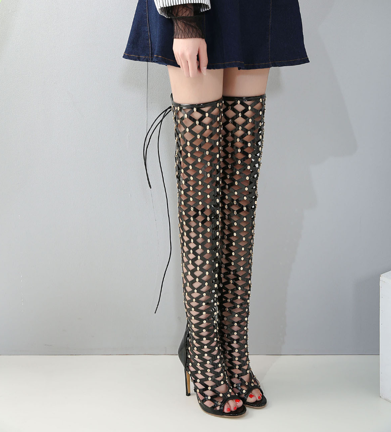 Studded Over-the-Knee High Heel Boots