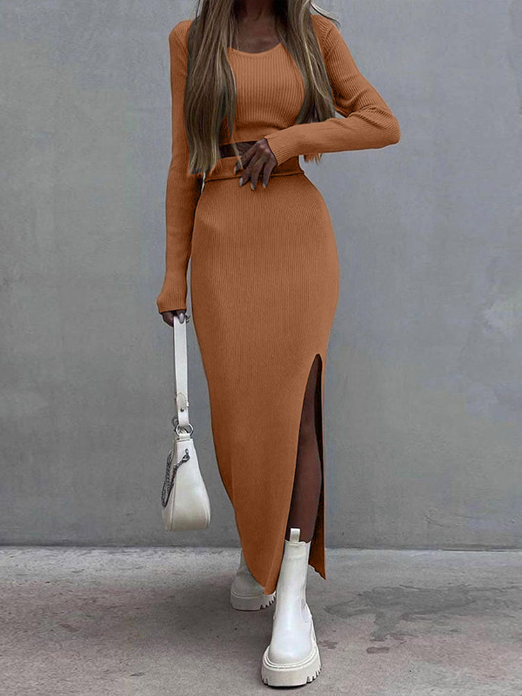 Spring Women's Knitted Sweater Skirt Two Piece Set