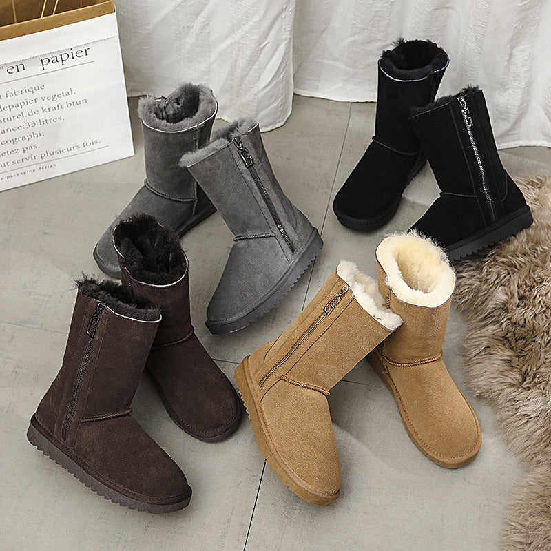Ladies' Flat Wool Snow Boots with Medium Tube Platform