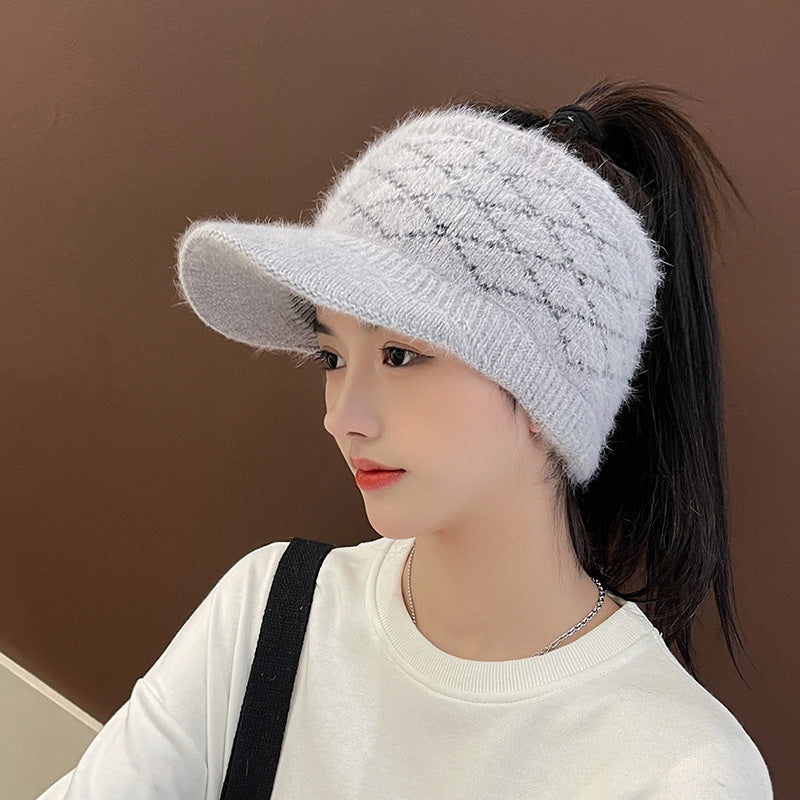 Women's Warm Wool Hat with Simple Plaid Design
