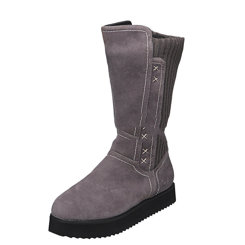 Ladies' Flat Wool Snow Boots with Medium Tube Platform