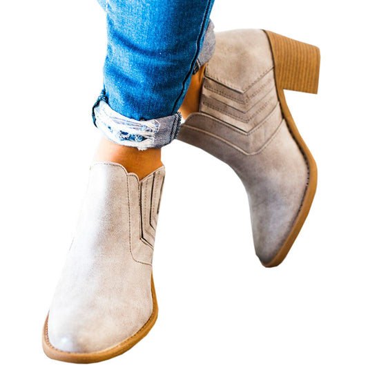 Chunky Heel Ankle Boots, Bare Boots, Mid-Heel Booties