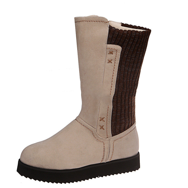 Ladies' Flat Wool Snow Boots with Medium Tube Platform